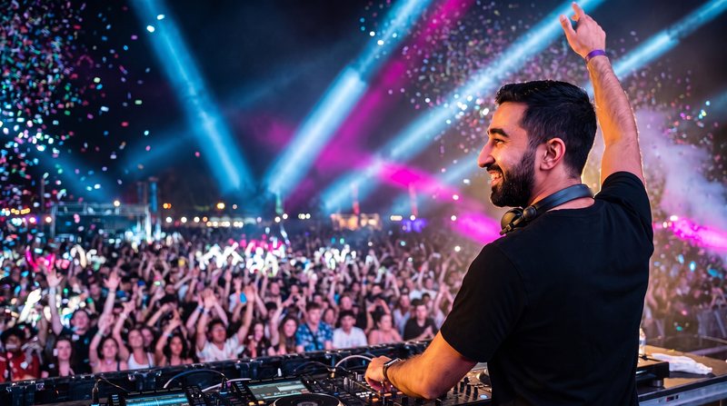 Aram Andriasyan at the decks over a festival crowd